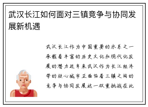 武汉长江如何面对三镇竞争与协同发展新机遇
